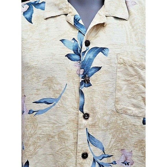 Havana Jacks Cafe Silk Men's Button-Down Hawaiian Shirt Size L Floral Yellow - Picture 2 of 6